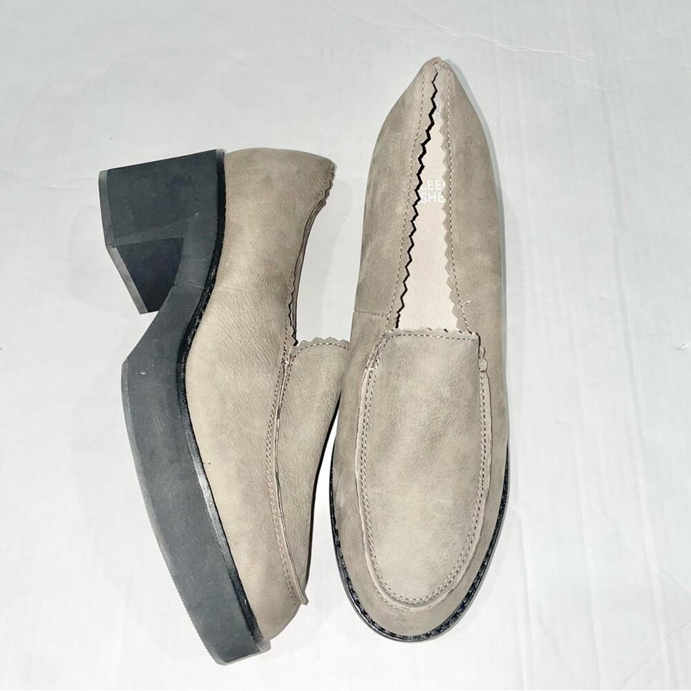 Eileen Fisher Harris Slip On Suede Leather Heeled Loafer Slate Gray 9.5 NWOB